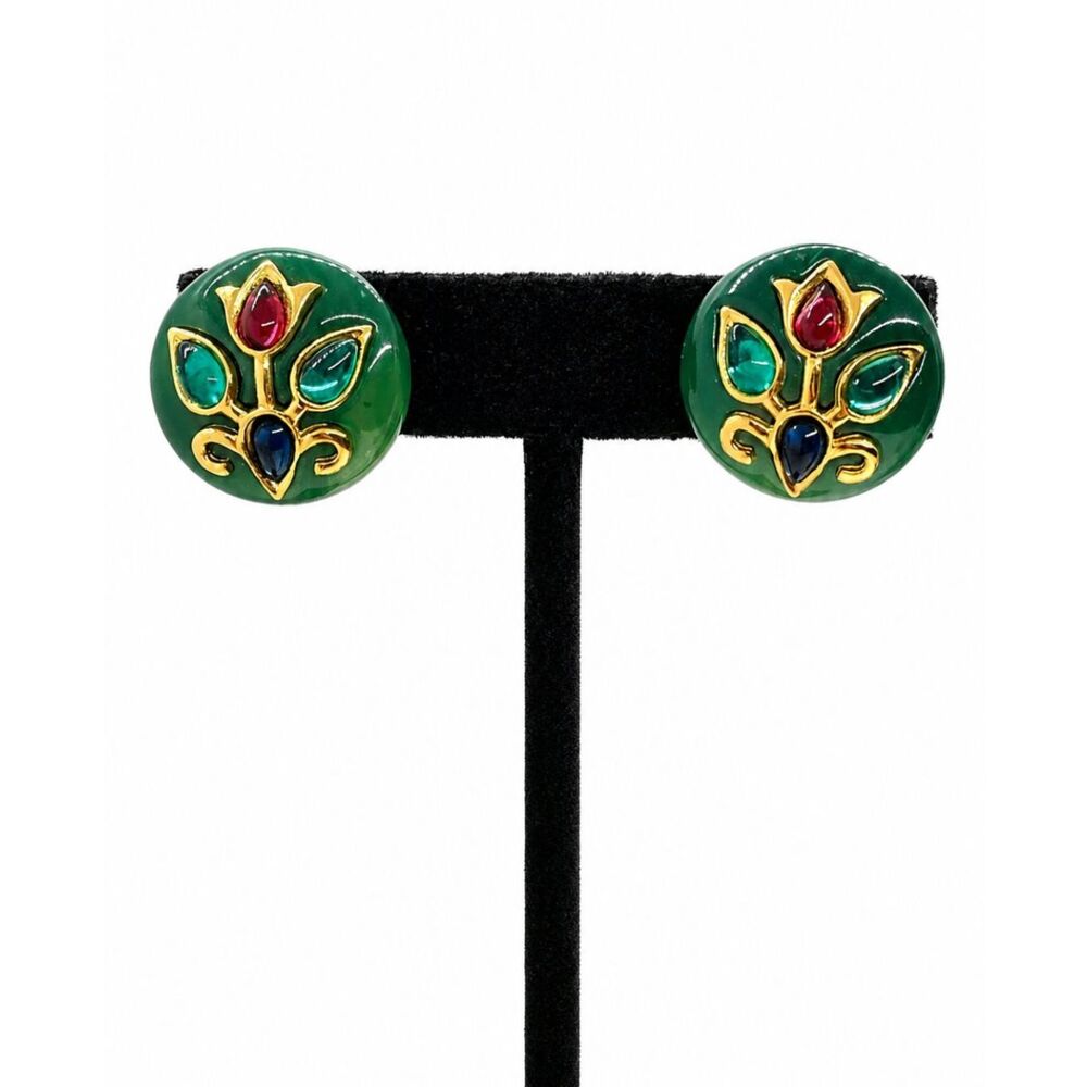 VINTAGE TRIFARI EARRINGS Alfred Philippe Persian Garden Cabochon Clip